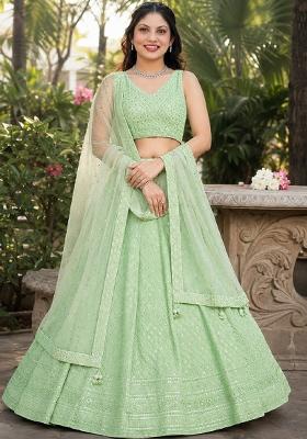 Light Green Embroidery Georgette Lehenga Set