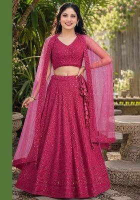 Pink Embroidery Georgette Lehenga Set