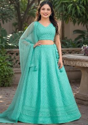 Sky Blue Embroidery Georgette Lehenga Set