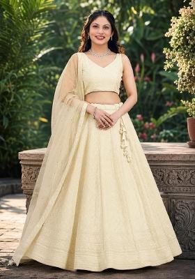 White Embroidery Georgette Lehenga Set