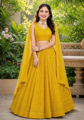 Yellow Embroidery Georgette Lehenga Set