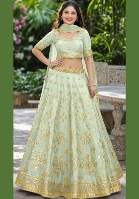 Light Green Embroidery Silk Lehenga Set
