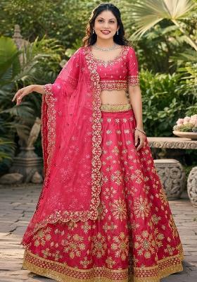 Pink Embroidery Silk Lehenga Set