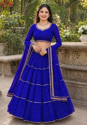 Blue Lehariya Georgette Lehenga Set