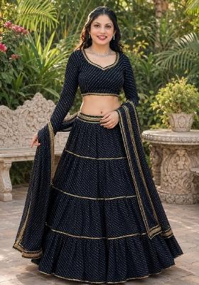 Black Lehariya Georgette Lehenga Set