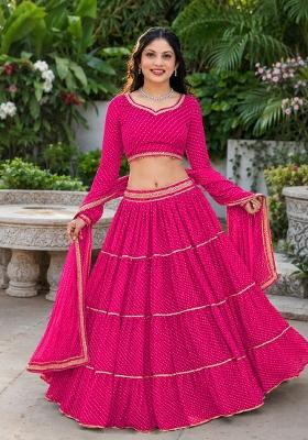 Pink Lehariya Georgette Lehenga Set