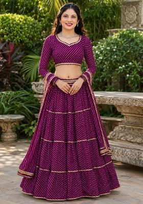 Purple Lehariya Georgette Lehenga Set