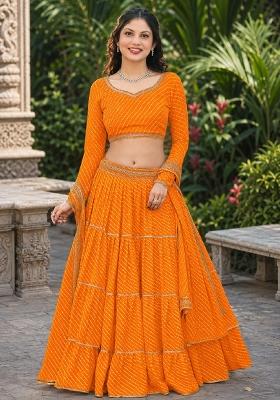 Yellow Lehariya Georgette Lehenga Set