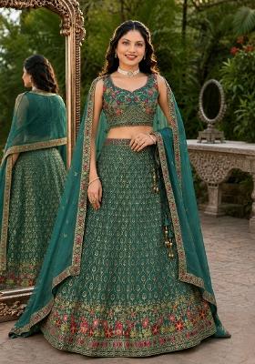 Blue Embroidery Georgette Lehenga Set