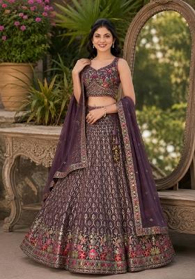 Light Purple Embroidery Georgette Lehenga Set