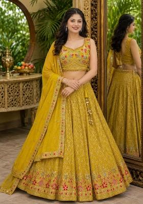 Yellow Embroidery Georgette Lehenga Set