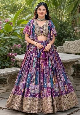 Purple Embroidery Chinon Lehenga Set