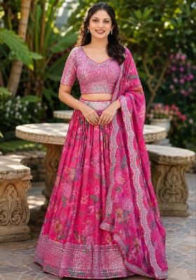 Pink Embroidery Organza Lehenga Set