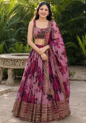 Pink Embroidery Organza Lehenga Set