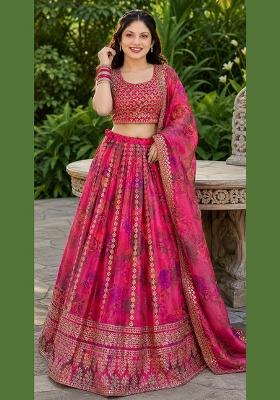 Pink Embroidery Organza Lehenga Set