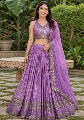 Lavender Embroidery Jacquard Lehenga Set
