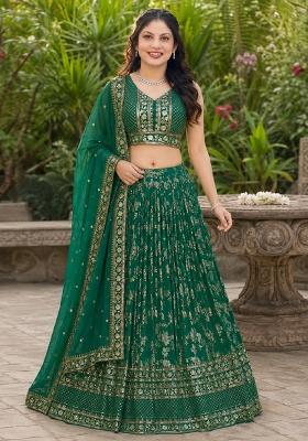 Teal Embroidery Jacquard Lehenga Set