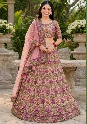 Pink Embroidery Silk Lehenga Set