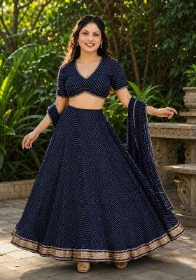Black Lehariya Georgette Lehenga Set