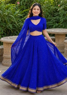 Blue Lehariya Georgette Lehenga Set