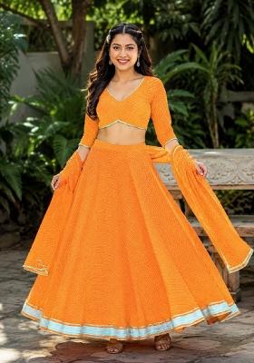 Orange Lehariya Georgette Lehenga Set