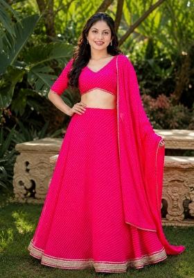 Pink Lehariya Georgette Lehenga Set