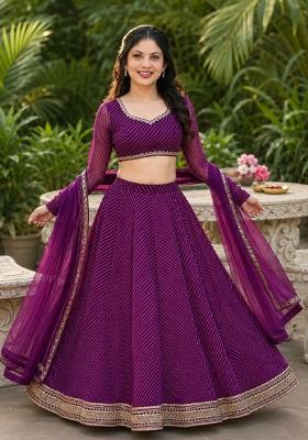 Purple Lehariya Georgette Lehenga Set