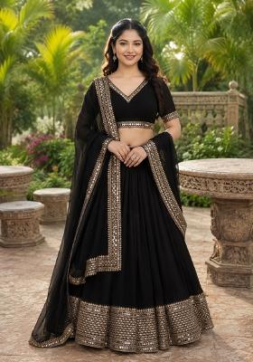 Black Embroidery Georgette Lehenga Set