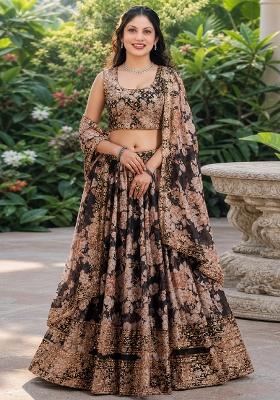 Black Embroidery Organza Lehenga Set