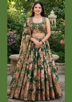 Green Embroidery Organza Lehenga Set