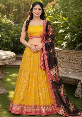 Yellow Embroidery Georgette Lehenga Set