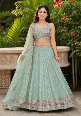 Sky Blue Embroidery Georgette Lehenga Set