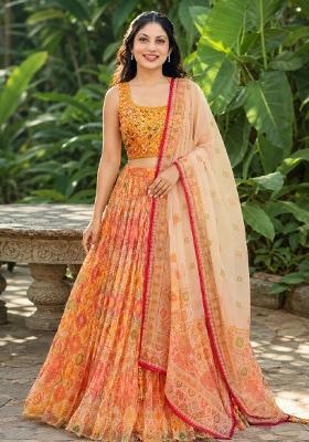 Yellow Embroidery Organza Lehenga Set