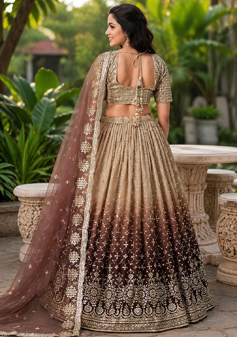 Brown Embroidery Georgette Lehenga Set - Indya
