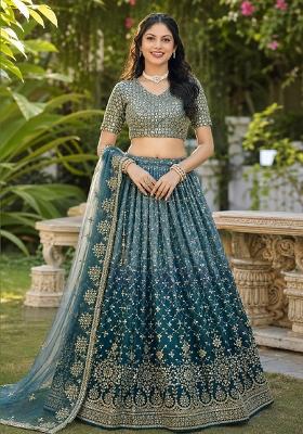 Blue Embroidery Georgette Lehenga Set