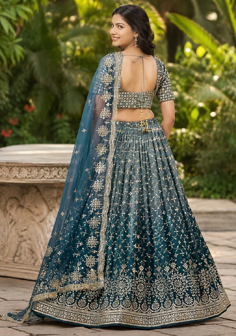 Blue Embroidery Georgette Lehenga Set - Indya