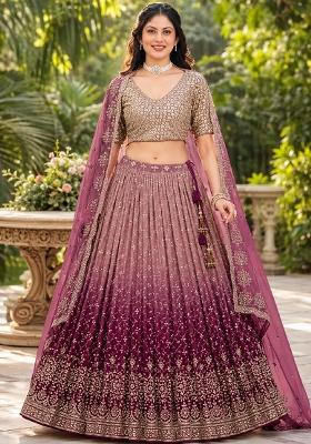 Maroon Embroidery Georgette Lehenga Set