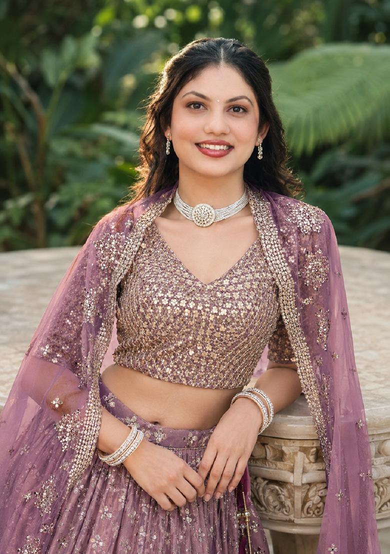 Maroon Embroidery Georgette Lehenga Set - Indya