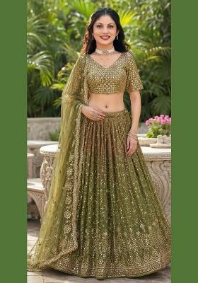 Mehendi Embroidery Georgette Lehenga Set