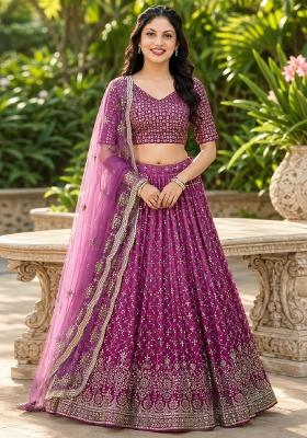 Rani Pink Embroidery Georgette Lehenga Set