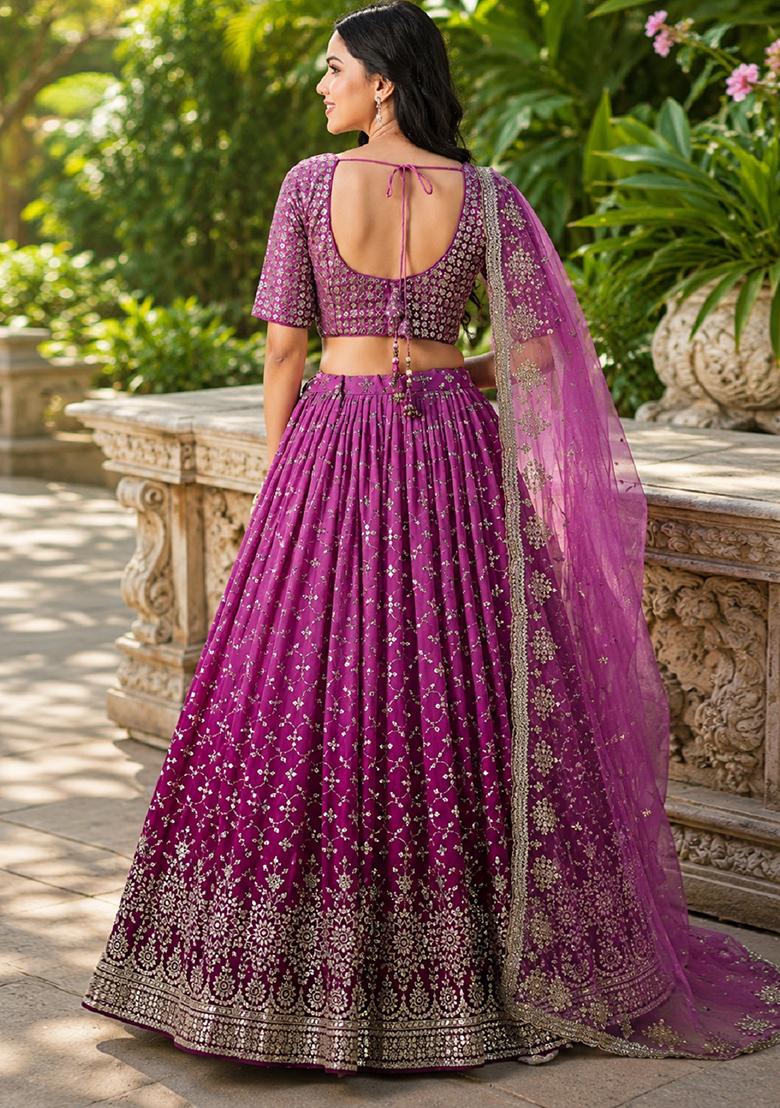 Rani Pink Embroidery Georgette Lehenga Set - Indya