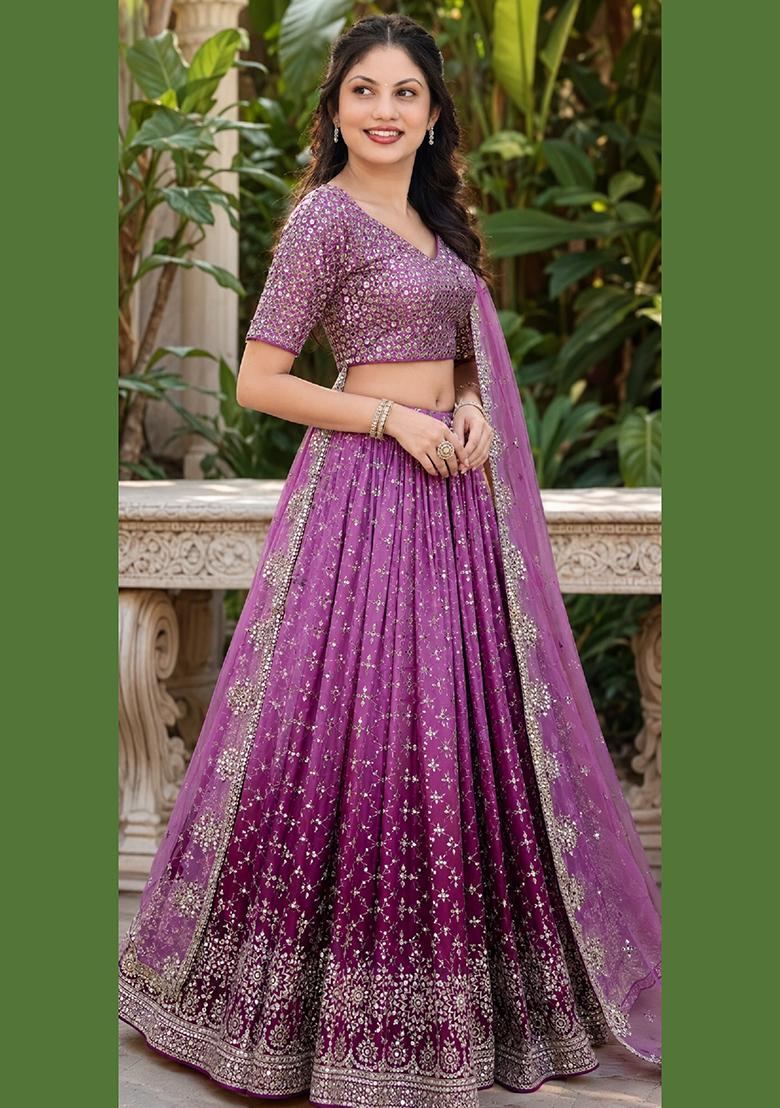 Rani Pink Embroidery Georgette Lehenga Set - Indya