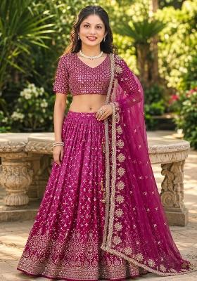 Red Embroidery Georgette Lehenga Set