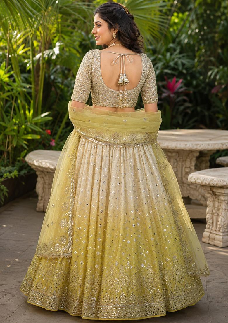 Yellow Embroidery Georgette Lehenga Set - Indya