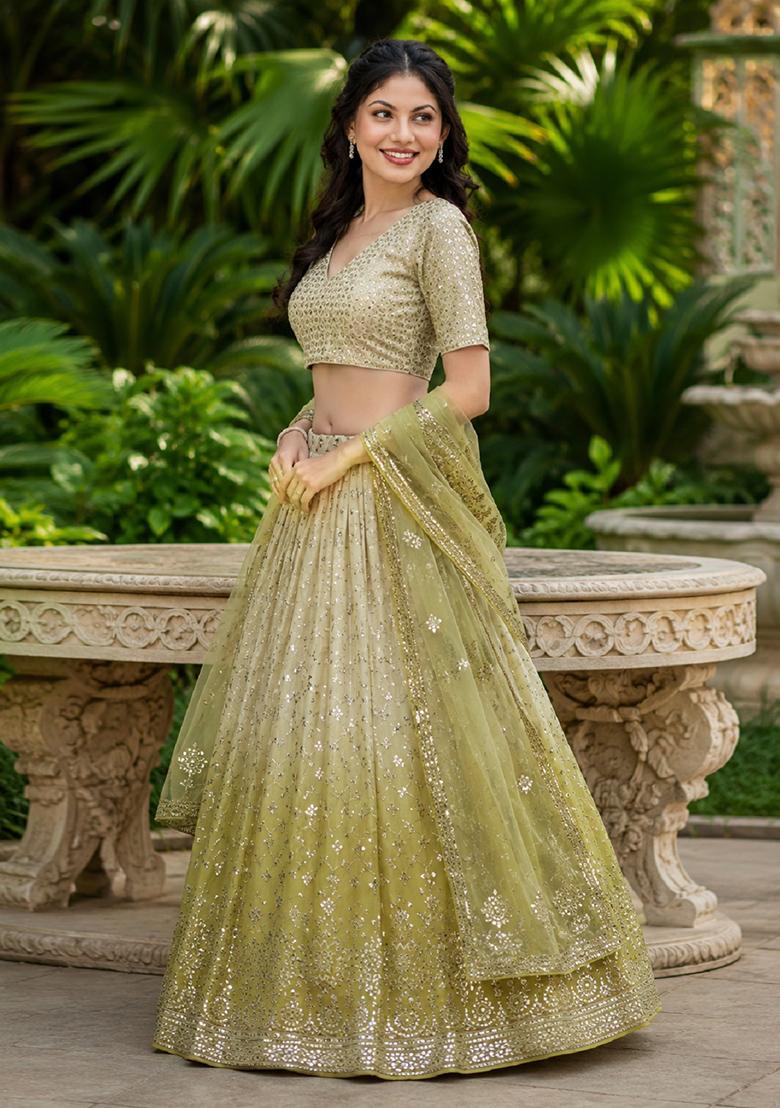 Yellow Embroidery Georgette Lehenga Set - Indya