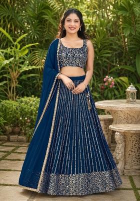Blue Embroidery Georgette Lehenga Set