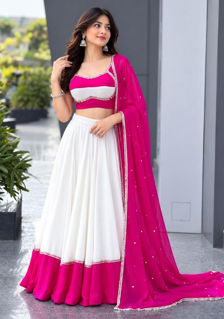 Pink Sequin Work Cotton Lehenga Set - Indya