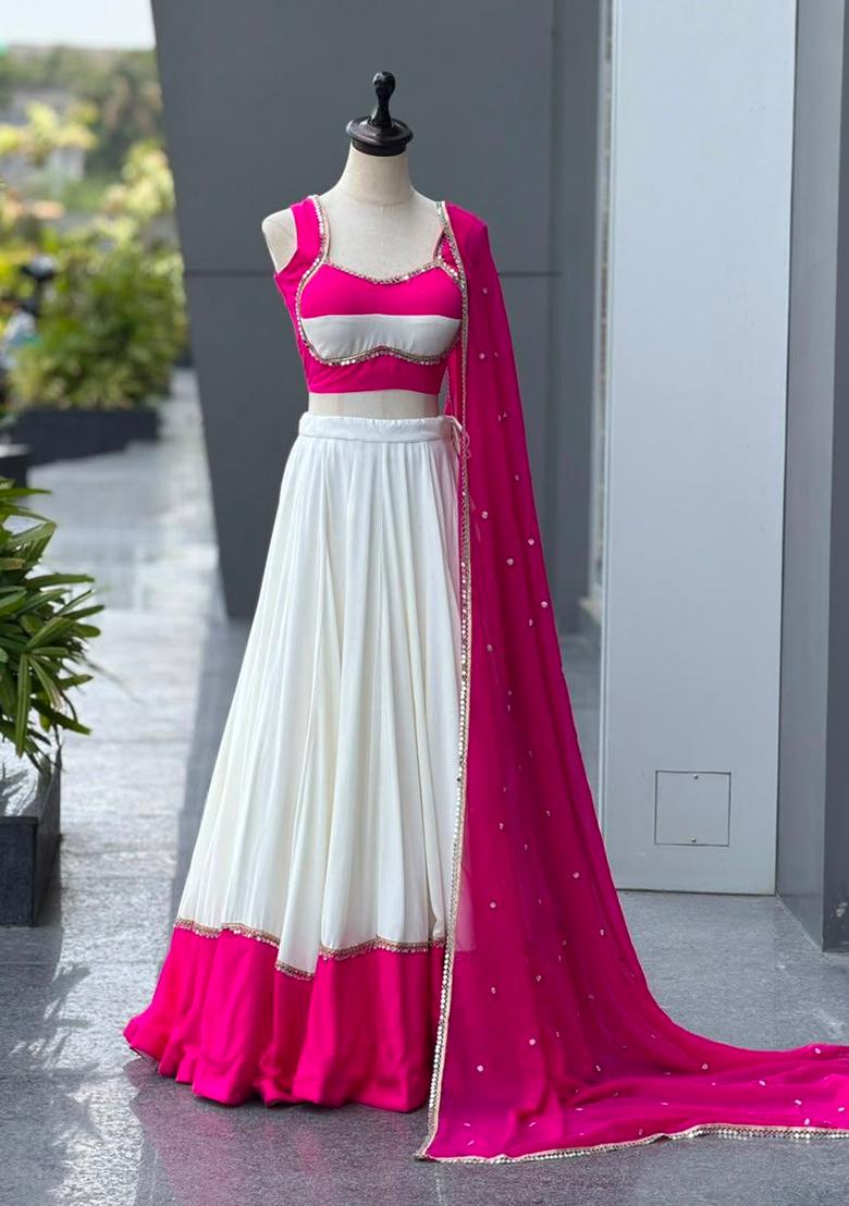Pink Sequin Work Cotton Lehenga Set - Indya