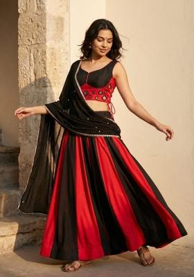 Black Embroidery Cotton Lehenga Set