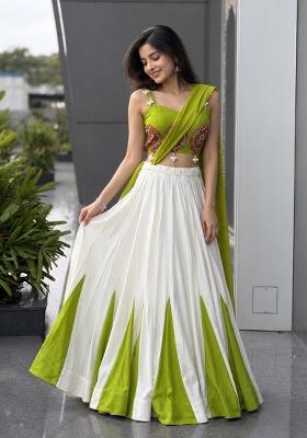 Green Embroidery Cotton Lehenga Set